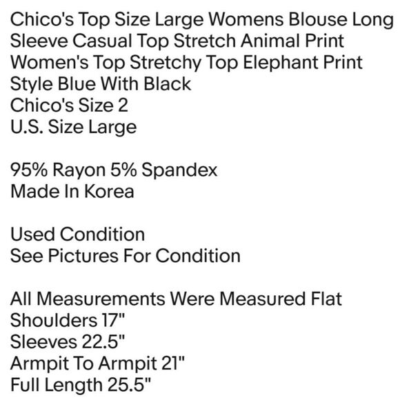 Chico's Top Size Large Womens Blouse Long Sleeve Casual Top Stretch Animal Print - Picture 5 of 5